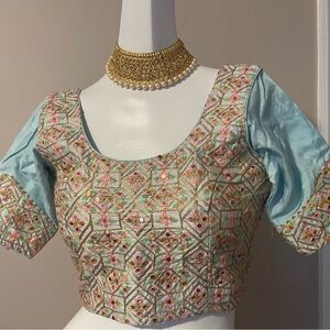 Embroidered Blue and Gold Women's Top
